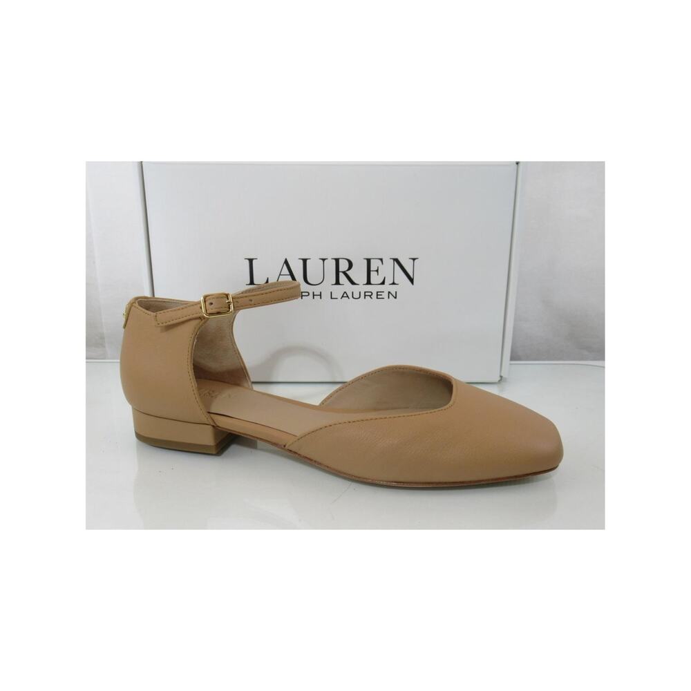 Laure Ralph Lauren Emellie MaryJane Flats Square Toe Leather Buff Nude